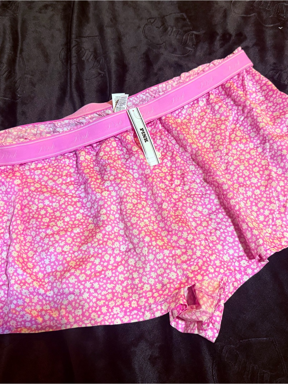 PINK Victoria's Secret Pink Floral satin sleep fold over band Shorts